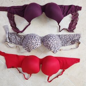 Victoria's Secret Bra Bundle - Burgundy, Leopard Print, Red